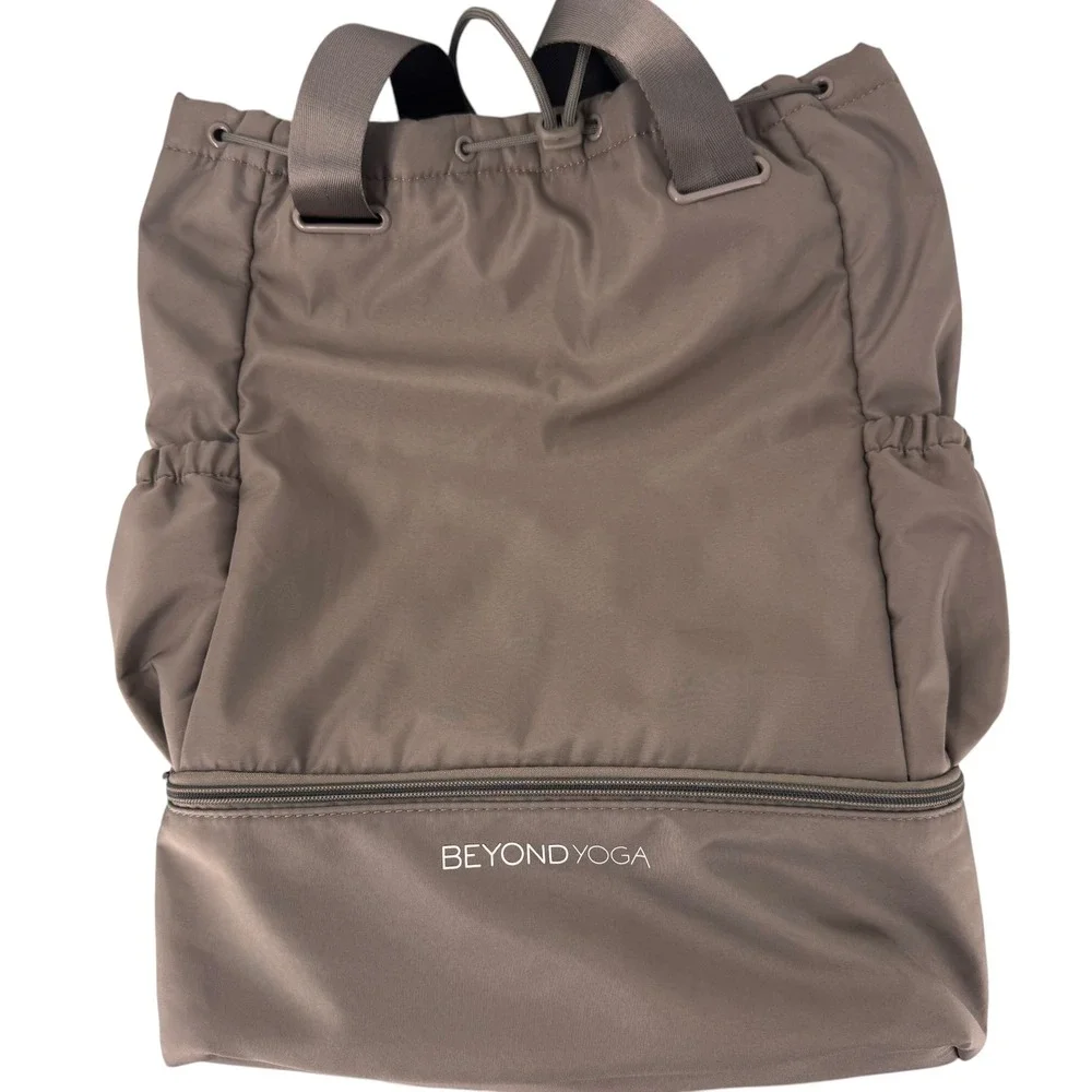 Beyond‎ Yoga Womens Convertible Backpack Tote Bag Taupe Brown Nylon Gym Travel